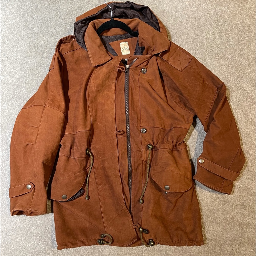 Vintage Gillio genuine leather heavy jacket lined removable hoodie